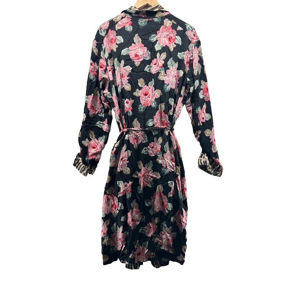 R13 Silk Smoking Robe With Piping Black Floral Leopard Print Size M Tie Belt - Picture 9 of 16